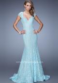 Picture of: Lace Mermaid Gown with Cap Sleeves and Open Back in Mint, Style: 21509, Back Picture