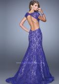 Picture of: Lace Mermaid Gown with Cap Sleeves and Open Back in Purple, Style: 21509, Detail Picture 1