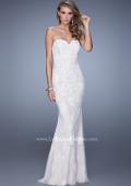 Picture of: Jersey Prom Dress with Lace Tulle Overlay and Open Back in White, Style: 21514, Back Picture