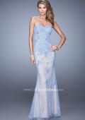 Picture of: Jersey Prom Dress with Lace Tulle Overlay and Open Back in Blue, Style: 21514, Detail Picture 1