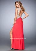 Picture of: Glam Jersey Prom Dress with Front Slit and Lace in Orange, Style: 21518, Back Picture
