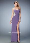 Picture of: Glam Jersey Prom Dress with Front Slit and Lace in Purple, Style: 21518, Detail Picture 1