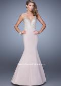 Picture of: Satin Mermaid Dress with V Neck and Metallic Detail in Pink, Style: 21522, Detail Picture 1