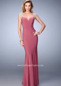 Picture of: Long Jersey Prom Dress with Lace Applique Sleeves in Rose, Style: 21529, Main Picture