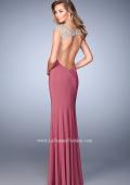 Picture of: Long Jersey Prom Dress with Lace Applique Sleeves in Rose, Style: 21529, Back Picture
