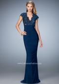 Picture of: Form Fitting Ruched Prom Dress with Rhinestones in Blue, Style: 21551, Detail Picture 1