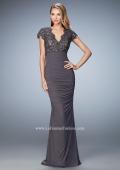 Picture of: Form Fitting Ruched Prom Dress with Rhinestones in Gray, Style: 21551, Detail Picture 2