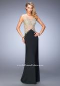 Picture of: Jersey Dress with Illusion Bodice, Train, and Rhinestones in Black, Style: 21558, Back Picture