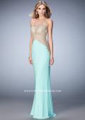 Picture of: Jersey Dress with Illusion Bodice, Train, and Rhinestones in Mint, Style: 21558, Detail Picture 3