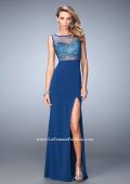 Picture of: Jersey Prom Dress with Sheer Bodice and Front Slit in Blue, Style: 21583, Main Picture