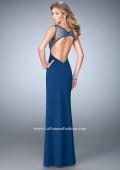 Picture of: Jersey Prom Dress with Sheer Bodice and Front Slit in Blue, Style: 21583, Back Picture