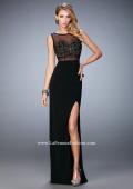 Picture of: Jersey Prom Dress with Sheer Bodice and Front Slit in Black, Style: 21583, Detail Picture 1