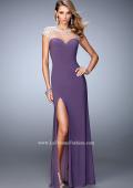 Picture of: Low Back Jersey Prom Dress with Lace Appliques in Purple, Style: 21590, Main Picture