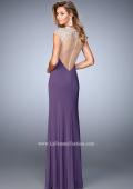 Picture of: Low Back Jersey Prom Dress with Lace Appliques in Purple, Style: 21590, Back Picture