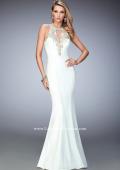 Picture of: Jersey Mermaid Gown with Metallic Lace Appliques in White, Style: 21607, Main Picture