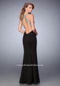 Picture of: Jersey Mermaid Gown with Metallic Lace Appliques in Black, Style: 21607, Back Picture