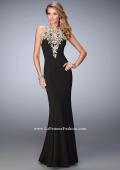 Picture of: Jersey Mermaid Gown with Metallic Lace Appliques in Black, Style: 21607, Detail Picture 1