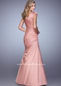 Picture of: V Neck Satin Evening Dress with Cap Sleeves in Pink, Style: 21610, Back Picture