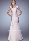 Picture of: V Neck Satin Evening Dress with Cap Sleeves in Champagne, Style: 21610, Detail Picture 1