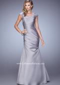 Picture of: V Neck Satin Evening Dress with Cap Sleeves in Silver, Style: 21610, Detail Picture 2