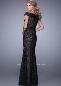 Picture of: Elegant Off the Shoulder Lace Dress with Ruched Belt in Black, Style: 21618, Back Picture