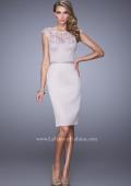 Picture of: Stretch Satin Dress with Intricate Lace Detailing in Champagne, Style: 21619, Main Picture