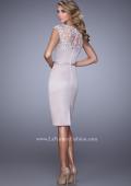 Picture of: Stretch Satin Dress with Intricate Lace Detailing in Champagne, Style: 21619, Back Picture
