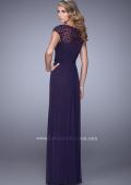 Picture of: Cap Sleeve Embroidered Dress with Cascading Ruffles in Purple, Style: 21621, Back Picture