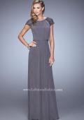 Picture of: Cap Sleeve Embroidered Dress with Cascading Ruffles in Gray, Style: 21621, Detail Picture 1