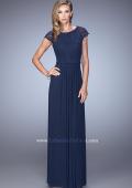 Picture of: Cap Sleeve Embroidered Dress with Cascading Ruffles in Navy, Style: 21621, Detail Picture 2