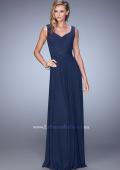 Picture of: V Neck Evening Dress with Jewel Adorned Bodice in Navy, Style: 21624, Main Picture