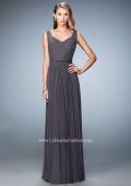 Picture of: V Neck Evening Dress with Jewel Adorned Bodice in Gray, Style: 21624, Detail Picture 3