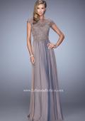Picture of: Chiffon Dress with Lace Bodice and Cap Sleeves in Cocoa, Style: 21627, Main Picture