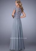 Picture of: Chiffon Dress with Lace Bodice and Cap Sleeves in Silver, Style: 21627, Back Picture