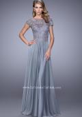 Picture of: Chiffon Dress with Lace Bodice and Cap Sleeves in Silver, Style: 21627, Detail Picture 1