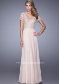 Picture of: Short Sleeve Evening Dress with Lace Overlay Bodice in Pink, Style: 21632, Main Picture
