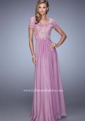 Picture of: Short Sleeve Evening Dress with Lace Overlay Bodice in Pink, Style: 21632, Detail Picture 1