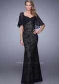 Picture of: Lace Dress with Sheet Flutter Sleeves and Gemstone Accent in Black, Style: 21639, Main Picture