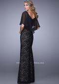 Picture of: Lace Dress with Sheet Flutter Sleeves and Gemstone Accent in Black, Style: 21639, Back Picture