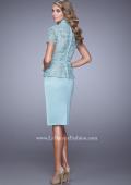 Picture of: Stretch Satin Dress with Collar and Low Scoop Neckline in Mint, Style: 21641, Back Picture