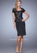 Picture of: Stretch Satin Dress with Collar and Low Scoop Neckline in Black, Style: 21641, Detail Picture 1