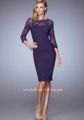 Picture of: Ruched Dress with High Neckline and Lace Sleeves in Purple, Style: 21644, Main Picture
