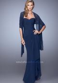 Picture of: Form Fitting Jersey Dress with Knot Detail and Ruffles in Navy, Style: 21645, Main Picture