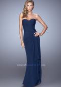Picture of: Form Fitting Jersey Dress with Knot Detail and Ruffles in Navy, Style: 21645, Detail Picture 2