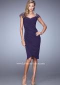 Picture of: Net Jersey Cocktail Dress with Embroidered Sleeves in Purple, Style: 21648, Detail Picture 2