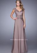Picture of: V Neck Evening Dress with Cap Sleeves and Thin Belt in Cocoa, Style: 21652, Main Picture