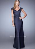 Picture of: V Neck Evening Dress with Cap Sleeves and Thin Belt in Navy, Style: 21652, Detail Picture 1