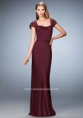 Picture of: Embroidered Sleeves Evening Dress with Belt Detail in Burgundy, Style: 21654, Detail Picture 2