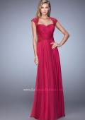Picture of: Chiffon Dress with Criss Cross Gathered Knot Detail in Pink, Style: 21661, Detail Picture 1