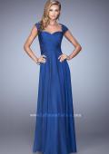 Picture of: Chiffon Dress with Criss Cross Gathered Knot Detail in Blue, Style: 21661, Detail Picture 2